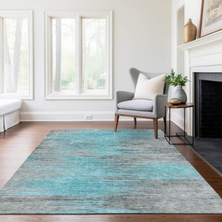 Piper Looms Chantille Lines ACN793 Teal Machine Washable Area Rug Lifestyle Image Feature