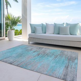 Piper Looms Chantille Lines ACN793 Teal Machine Washable Area Rug Outdoor Lifestyle Image Feature