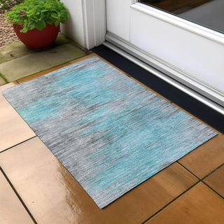 Piper Looms Chantille Lines ACN793 Teal Machine Washable Area Rug Scatter Outdoor Lifestyle Image Feature