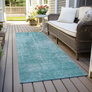 Piper Looms Chantille Modern ACN796 Aqua Machine Washable Area Rug Runner Outdoor Lifestyle Image Feature