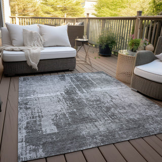 Piper Looms Chantille Modern ACN796 Gray Machine Washable Area Rug Outdoor Lifestyle Image Feature