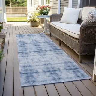 Piper Looms Chantille Geometric ACN799 Blue Machine Washable Area Rug Runner Outdoor Lifestyle Image Feature