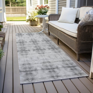 Piper Looms Chantille Geometric ACN799 Silver Machine Washable Area Rug Runner Outdoor Lifestyle Image Feature