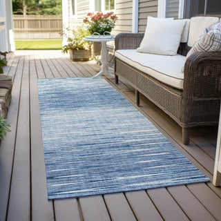 Piper Looms Chantille Lines ACN800 Blue Machine Washable Area Rug Runner Outdoor Lifestyle Image Feature