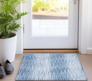 Piper Looms Chantille Lines ACN800 Blue Machine Washable Area Rug Scatter Lifestyle Image Feature