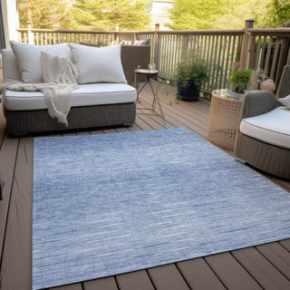 Piper Looms Chantille Lines ACN800 Denim Machine Washable Area Rug Outdoor Lifestyle Image Feature