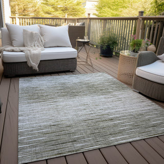 Piper Looms Chantille Lines ACN800 Taupe Machine Washable Area Rug Outdoor Lifestyle Image Feature