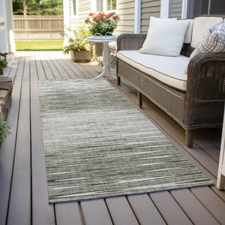 Piper Looms Chantille Lines ACN800 Taupe Machine Washable Area Rug Runner Outdoor Lifestyle Image Feature