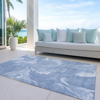 Piper Looms Chantille Abstract ACN802 Blue Machine Washable Area Rug Outdoor Lifestyle Image Feature