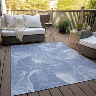 Piper Looms Chantille Abstract ACN802 Blue Machine Washable Area Rug Outdoor Lifestyle Image Feature