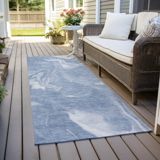 Piper Looms Chantille Abstract ACN802 Blue Machine Washable Area Rug Runner Outdoor Lifestyle Image Feature