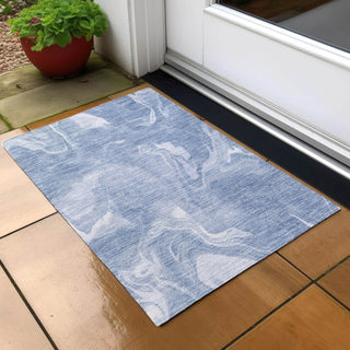 Piper Looms Chantille Abstract ACN802 Blue Machine Washable Area Rug Scatter Outdoor Lifestyle Image Feature