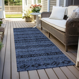 Piper Looms Chantille Southwest ACN803 Navy Machine Washable Area Rug Runner Outdoor Lifestyle Image Feature
