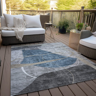 Piper Looms Chantille Modern ACN804 Blue Machine Washable Area Rug Outdoor Lifestyle Image Feature