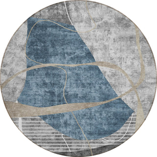 Piper Looms Chantille Modern ACN804 Blue Machine Washable Area Rug Round Main Image