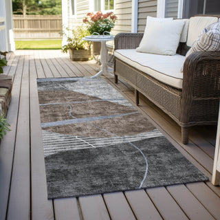 Piper Looms Chantille Modern ACN804 Chocolate Machine Washable Area Rug Runner Outdoor Lifestyle Image Feature