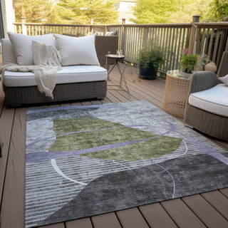 Piper Looms Chantille Modern ACN804 Olive Machine Washable Area Rug Outdoor Lifestyle Image Feature