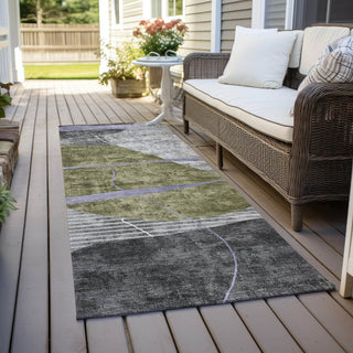 Piper Looms Chantille Modern ACN804 Olive Machine Washable Area Rug Runner Outdoor Lifestyle Image Feature
