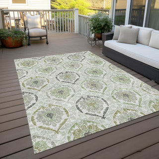 Piper Looms Chantille Medallions ACN808 Green Machine Washable Area Rug Outdoor Lifestyle Image Feature