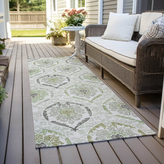 Piper Looms Chantille Medallions ACN808 Green Machine Washable Area Rug Runner Outdoor Lifestyle Image Feature