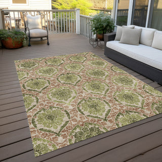 Piper Looms Chantille Medallions ACN811 Olive Machine Washable Area Rug Outdoor Lifestyle Image Feature