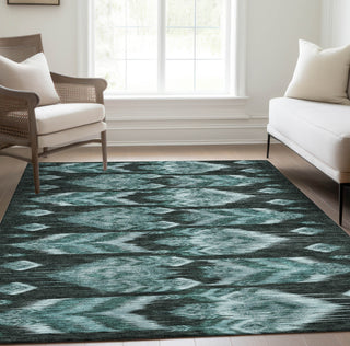 Piper Looms Chantille Southwest ACN812 Teal Machine Washable Area Rug Lifestyle Image Feature
