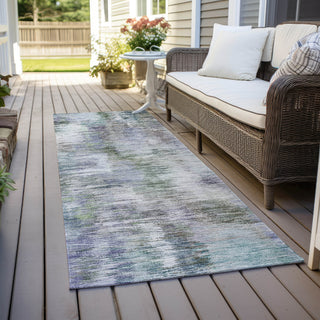 Piper Looms Chantille Modern ACN813 Green Machine Washable Area Rug Runner Outdoor Lifestyle Image Feature