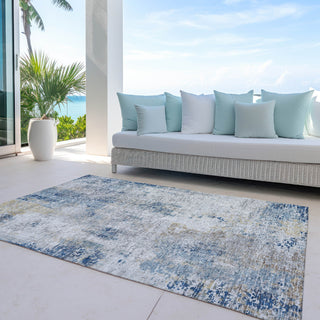 Piper Looms Chantille Modern ACN814 Blue Machine Washable Area Rug Outdoor Lifestyle Image Feature