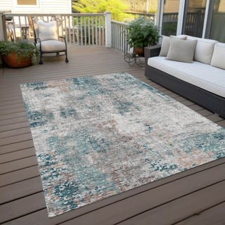 Piper Looms Chantille Modern ACN814 Teal Machine Washable Area Rug Outdoor Lifestyle Image Feature