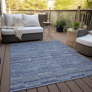 Piper Looms Chantille Stripes ACN816 Navy Machine Washable Area Rug Outdoor Lifestyle Image Feature