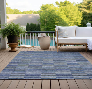 Piper Looms Chantille Stripes ACN816 Navy Machine Washable Area Rug Outdoor Lifestyle Image Feature