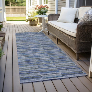 Piper Looms Chantille Stripes ACN816 Navy Machine Washable Area Rug Runner Outdoor Lifestyle Image Feature