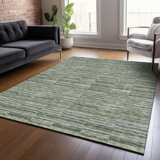 Piper Looms Chantille Stripes ACN816 Olive Machine Washable Area Rug Lifestyle Image Feature