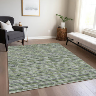 Piper Looms Chantille Stripes ACN816 Olive Machine Washable Area Rug Lifestyle Image Feature