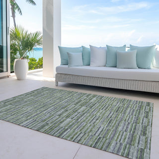 Piper Looms Chantille Stripes ACN816 Olive Machine Washable Area Rug Outdoor Lifestyle Image Feature