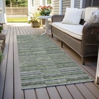 Piper Looms Chantille Stripes ACN816 Olive Machine Washable Area Rug Runner Outdoor Lifestyle Image Feature