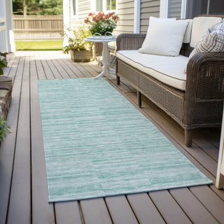 Piper Looms Chantille Stripes ACN817 Turquoise Machine Washable Area Rug Runner Outdoor Lifestyle Image Feature