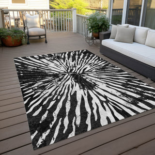 Piper Looms Chantille Modern ACN818 Black Machine Washable Area Rug Outdoor Lifestyle Image Feature