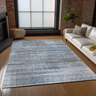 Piper Looms Chantille Stripes ACN819 Blue Machine Washable Area Rug Lifestyle Image Feature