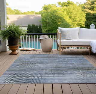 Piper Looms Chantille Stripes ACN819 Blue Machine Washable Area Rug Outdoor Lifestyle Image Feature