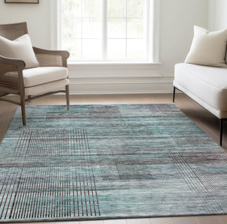 Piper Looms Chantille Stripes ACN819 Teal Machine Washable Area Rug Lifestyle Image Feature