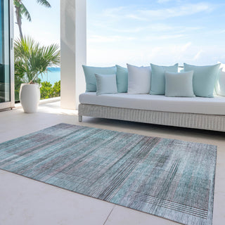 Piper Looms Chantille Stripes ACN819 Teal Machine Washable Area Rug Outdoor Lifestyle Image Feature