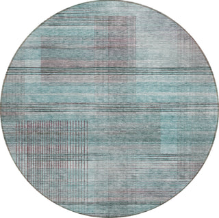 Piper Looms Chantille Stripes ACN819 Teal Machine Washable Area Rug Round Main Image