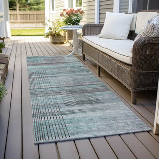 Piper Looms Chantille Stripes ACN819 Teal Machine Washable Area Rug Runner Outdoor Lifestyle Image Feature