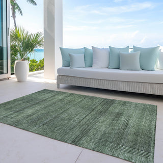 Piper Looms Chantille Stripes ACN820 Olive Machine Washable Area Rug Outdoor Lifestyle Image Feature