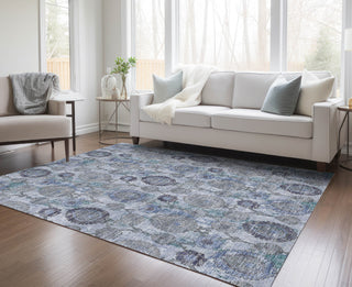 Piper Looms Chantille Damask ACN821 Blue Machine Washable Area Rug Lifestyle Image Feature