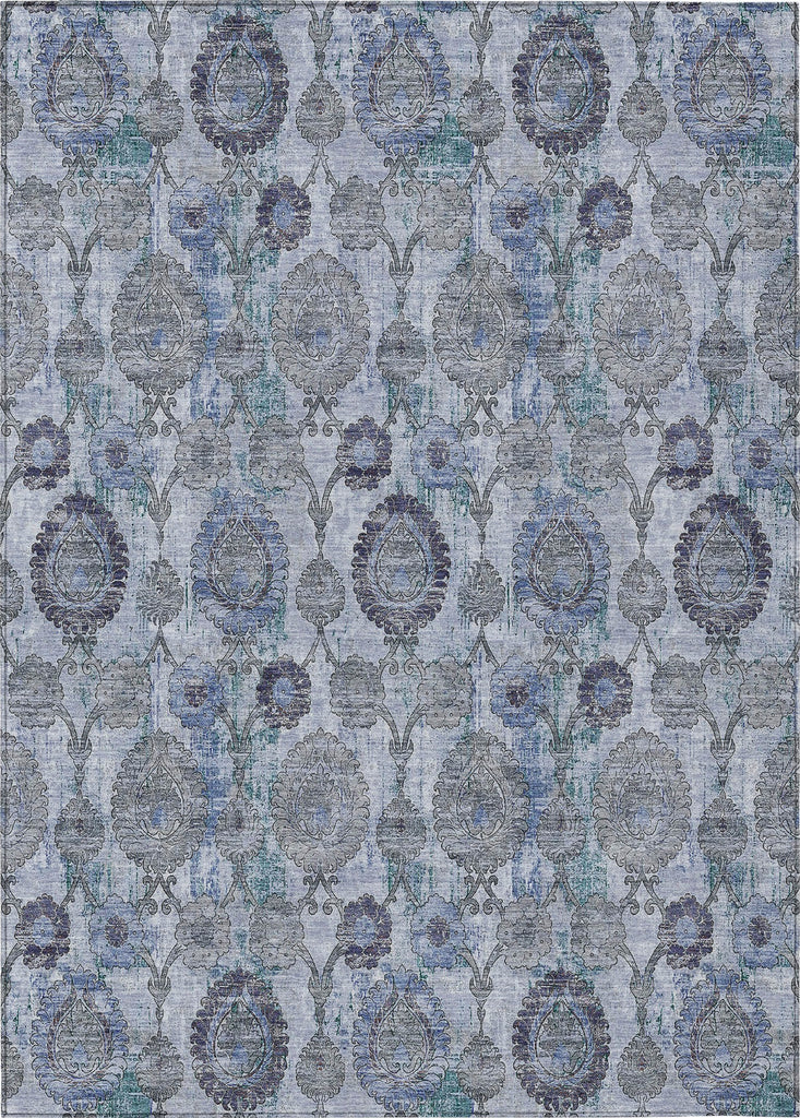 Piper Looms Chantille Damask ACN821 Blue Machine Washable Area Rug main image