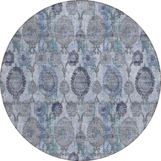 Piper Looms Chantille Damask ACN821 Blue Machine Washable Area Rug Round Main Image