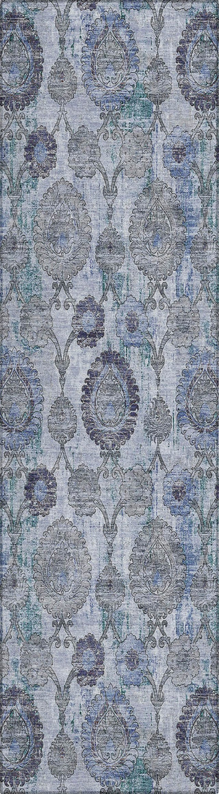 Piper Looms Chantille Damask ACN821 Blue Machine Washable Area Rug Runner Main Image