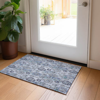 Piper Looms Chantille Damask ACN821 Blue Machine Washable Area Rug Scatter Lifestyle Image Feature